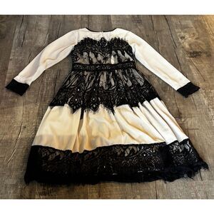 Dainty Jewells Girls XL Lace Dress Black Cream Long Sleeve Modest Ruffle